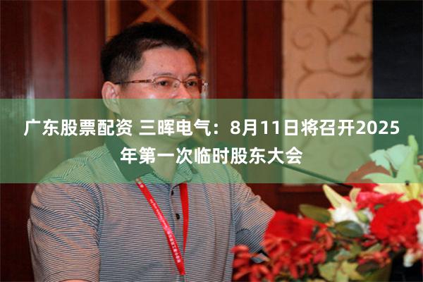 广东股票配资 三晖电气：8月11日将召开2025年第一次临时股东大会