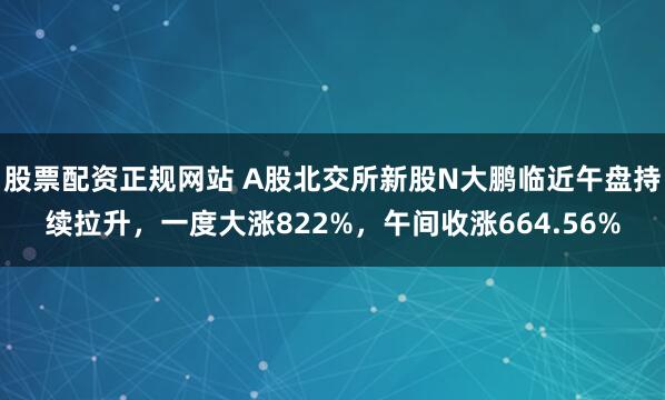 股票配资正规网站 A股北交所新股N大鹏临近午盘持续拉升，一度大涨822%，午间收涨664.56%